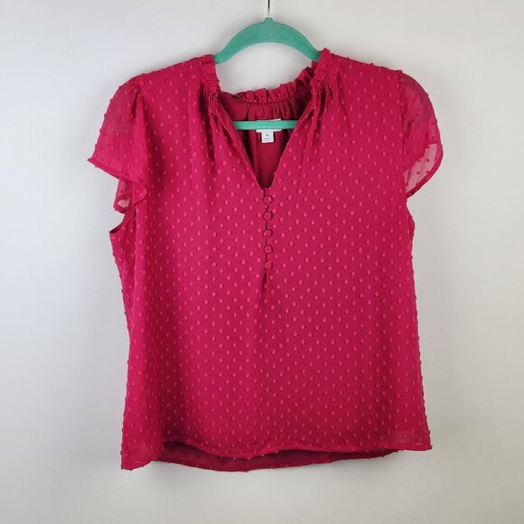 J. Crew Factory Bright Pink Ruffleneck Top in Clipdot sz M - Picture 1 of 10